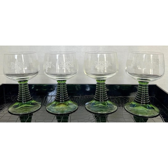 Other - 4 Vintage Luminarc France Roemer Rhine Wine Glass Grapevine Green Beehive-style